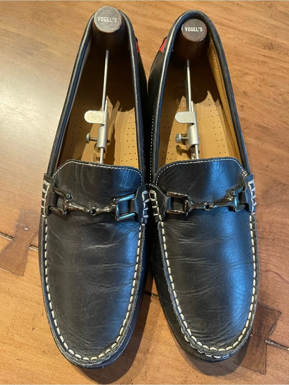 FootJoy Black Leather Bit Loafers with White Stitching